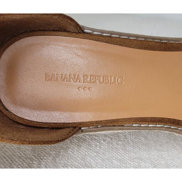BANANA REPUBLIC Faux Suede Espadrille Wedge Open Toe Sandals sz 7 Cognac - Picture 9 of 11